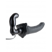 Черный страпон с вагинальной пробкой Deluxe Vibrating Penetrix Strap-On - 19 см. - Pipedream - купить с доставкой в Димитровграде