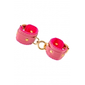 Розовые двуслойные кожаные наручники-браслеты - Pecado - купить с доставкой в Димитровграде