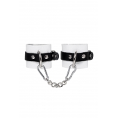 Бело-черные кожаные наручники с одним ремешком с люверсами - Pecado - купить с доставкой в Димитровграде
