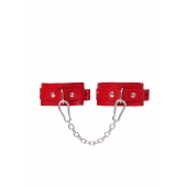 Красные кожаные узкие оковы со скруглёнными углами - Pecado - купить с доставкой в Димитровграде