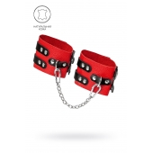 Красно-черные мягкие оковы с двумя ремешками с люверсами - Pecado - купить с доставкой в Димитровграде