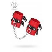 Красно-черные мягкие наручники с двумя ремешками с люверсами - Pecado - купить с доставкой в Димитровграде