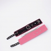 Черно-розовые кожаные оковы с розовой строчкой - Crazy Handmade - купить с доставкой в Димитровграде