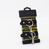 Черно-желтые кожаные наручники с жёлтой строчкой - Crazy Handmade - купить с доставкой в Димитровграде