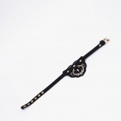 Черный фигурный кожаный ошейник с золотистой фурнитурой - Crazy Handmade - купить с доставкой в Димитровграде