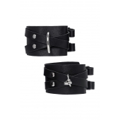 Черные кожаные оковы с двумя перекрёстными ремешками - Pecado - купить с доставкой в Димитровграде