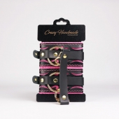 Черные кожаные оковы с розовой строчкой - Crazy Handmade - купить с доставкой в Димитровграде