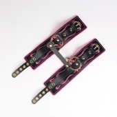 Черные кожаные оковы с розовой строчкой - Crazy Handmade - купить с доставкой в Димитровграде