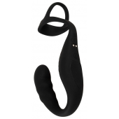 Черное эрекционное кольцо со стимуляцией промежности и анальной пробкой Cock Ring with RC Prostate Plug - Orion - в Димитровграде купить с доставкой