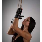 Черные высокие кожаные наручники для подвешивания - Crazy Handmade - купить с доставкой в Димитровграде