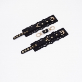 Черные кожаные наручники с узорами и золотистой фурнитурой - Crazy Handmade - купить с доставкой в Димитровграде