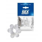 Прозрачное эрекционное кольцо с 6 стимулирующими шариками - Sex Expert - в Димитровграде купить с доставкой