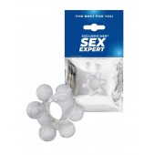 Прозрачное эластичное эрекционное кольцо с 6 шариками - Sex Expert - в Димитровграде купить с доставкой
