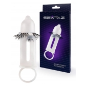 Эластичная насадка на пенис с подхватом мошонки и стимулирующими «ресничками» - Sextaz - в Димитровграде купить с доставкой
