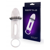 Закрытая насадка на пенис с подхватом мошонки и стимулирующими «ресничками» - Sextaz - в Димитровграде купить с доставкой