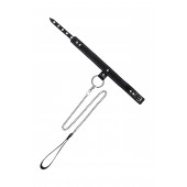 Черный узкий однослойный ошейник с серебристым поводком-цепочкой - Pecado - купить с доставкой в Димитровграде