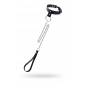 Черный узкий однослойный ошейник с серебристым поводком-цепочкой - Pecado - купить с доставкой в Димитровграде