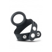 Черное эрекционное кольцо с подхватом мошонки на кнопках VS6 - Blush Novelties - в Димитровграде купить с доставкой