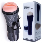 Телесный мастурбатор-вагина в черной колбе с вибрацией - Boys of Toys - в Димитровграде купить с доставкой