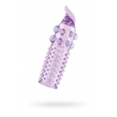Гелевая фиолетовая насадка с шариками, шипами и усиком - 11 см. - Toyfa Basic - в Димитровграде купить с доставкой