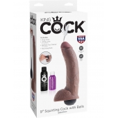 Коричневый фаллоимитатор с эффектом семяизвержения Squirting Cock with Balls - 22,9 см. - Pipedream