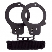 Чёрные наручники из листового металла в комплекте с веревкой BONDX METAL CUFFS LOVE ROPE SET - Dream Toys - купить с доставкой в Димитровграде