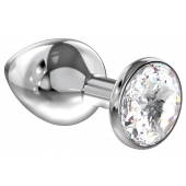 Большая серебристая анальная пробка Diamond Clear Sparkle Large с прозрачным кристаллом - 8 см. - Lola Games - купить с доставкой в Димитровграде