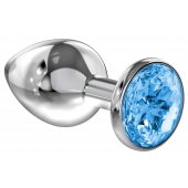 Большая серебристая анальная пробка Diamond Light blue Sparkle Large с голубым кристаллом - 8 см. - Lola Games - купить с доставкой в Димитровграде