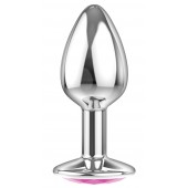 Малая серебристая анальная пробка Diamond Pink Sparkle Small с розовым кристаллом - 7 см. - Lola Games - купить с доставкой в Димитровграде