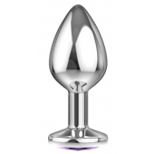 Большая серебристая анальная пробка Diamond Purple Sparkle Large с фиолетовым кристаллом - 8 см. - Lola Games - купить с доставкой в Димитровграде