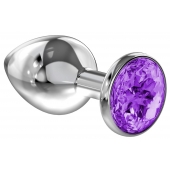 Большая серебристая анальная пробка Diamond Purple Sparkle Large с фиолетовым кристаллом - 8 см. - Lola Games - купить с доставкой в Димитровграде