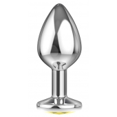 Большая серебристая анальная пробка Diamond Yellow Sparkle Large с жёлтым кристаллом - 8 см. - Lola Games - купить с доставкой в Димитровграде