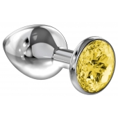 Большая серебристая анальная пробка Diamond Yellow Sparkle Large с жёлтым кристаллом - 8 см. - Lola Games - купить с доставкой в Димитровграде