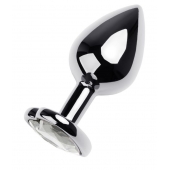 Серебристая анальная пробка с прозрачным кристаллом-сердцем - 8 см. - ToyFa - купить с доставкой в Димитровграде