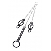 Черно-серебристые зажимы для сосков с кольцом для пениса TOYFA Metal - ToyFa - купить с доставкой в Димитровграде