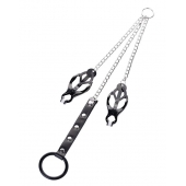 Черно-серебристые зажимы для сосков с кольцом для пениса TOYFA Metal - ToyFa - купить с доставкой в Димитровграде