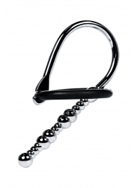 Серебристый уретральный плаг-бусины TOYFA Metal с мягким фиксириющим кольцом - ToyFa - купить с доставкой в Димитровграде