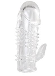 Прозрачная гелевая насадка с шипами и клиторальным отростком - 13 см. - Toyfa Basic - в Димитровграде купить с доставкой