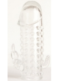 Гелевая прозрачная насадка с 2 отростками - 13 см. - Toyfa Basic - в Димитровграде купить с доставкой