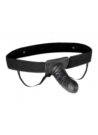 Чёрный полый страпон с вибрацией Unisex Vibrating Hollow Strap-On - 14 см. - Lux Fetish - купить с доставкой в Димитровграде