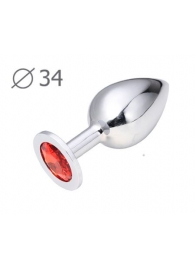 Коническая серебристая анальная втулка с красным кристаллом - 8,2 см. - Anal Jewelry Plug - купить с доставкой в Димитровграде