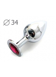 Коническая серебристая анальная втулка с малиновым кристаллом - 8,2 см. - Anal Jewelry Plug - купить с доставкой в Димитровграде
