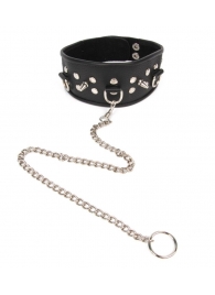 Черный ошейник с шипами и металлическим поводком-цепочкой - Notabu - купить с доставкой в Димитровграде