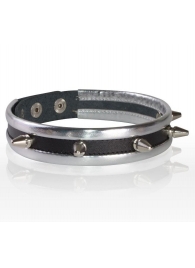 Серебристо-черный узкий ошейник с шипами - Sitabella - купить с доставкой в Димитровграде