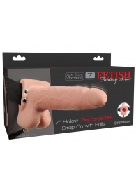 Телесный перезаряжаемый вибрострапон 7  Hollow Rechargeable Strap-on with Balls - 20,3 см. - Pipedream - купить с доставкой в Димитровграде