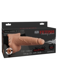 Телесный полый страпон с имитацией эякуляции 7.5  Hollow Squirting Strap-On with Balls Flesh - 21,6 см. - Pipedream - купить с доставкой в Димитровграде