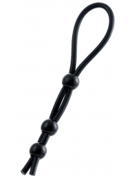 Черное лассо на пенис с тремя бусинами - A-toys - в Димитровграде купить с доставкой