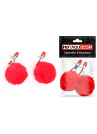 Зажимы для сосков с красным пушком - Notabu - купить с доставкой в Димитровграде