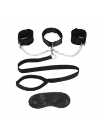 Чёрный ошейник с наручниками и поводком Collar Cuffs   Leash Set - Lux Fetish - купить с доставкой в Димитровграде