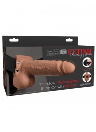 Кофейный перезаряжаемый вибрострапон 7  Hollow Rechargeable Strap-on with Balls - 20,3 см. - Pipedream - купить с доставкой в Димитровграде